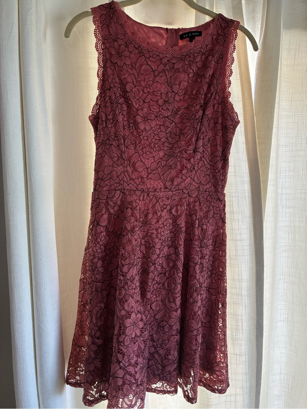 Lace Fit-and-Flare Dress in Dusty Rose